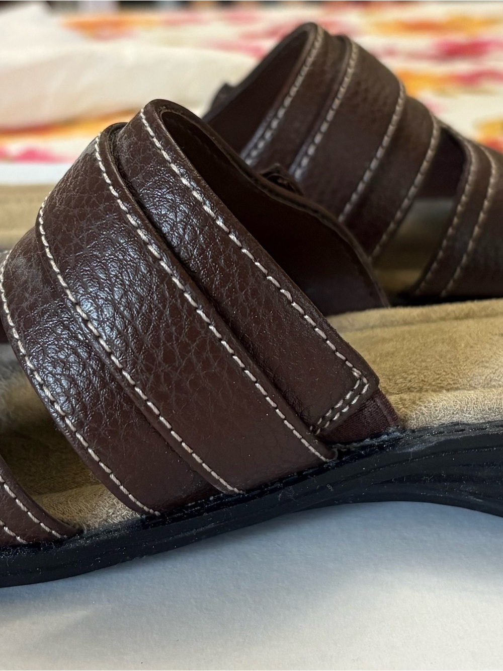 Women’s Brown Leather Slide Sandals - Casual Comfort